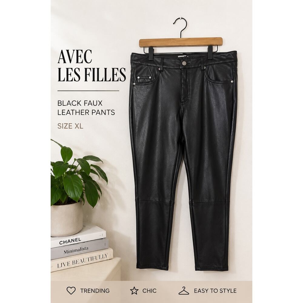 Avec Les Filles Black Faux Leather Moto Pants XL